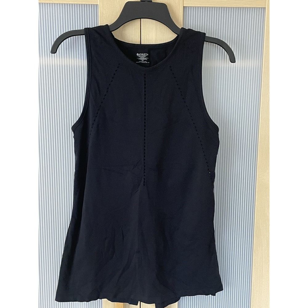 ATHLETA Foothill Crew Neck Top Split Back Sleeveless Tank Black XS Workout‎ Yoga